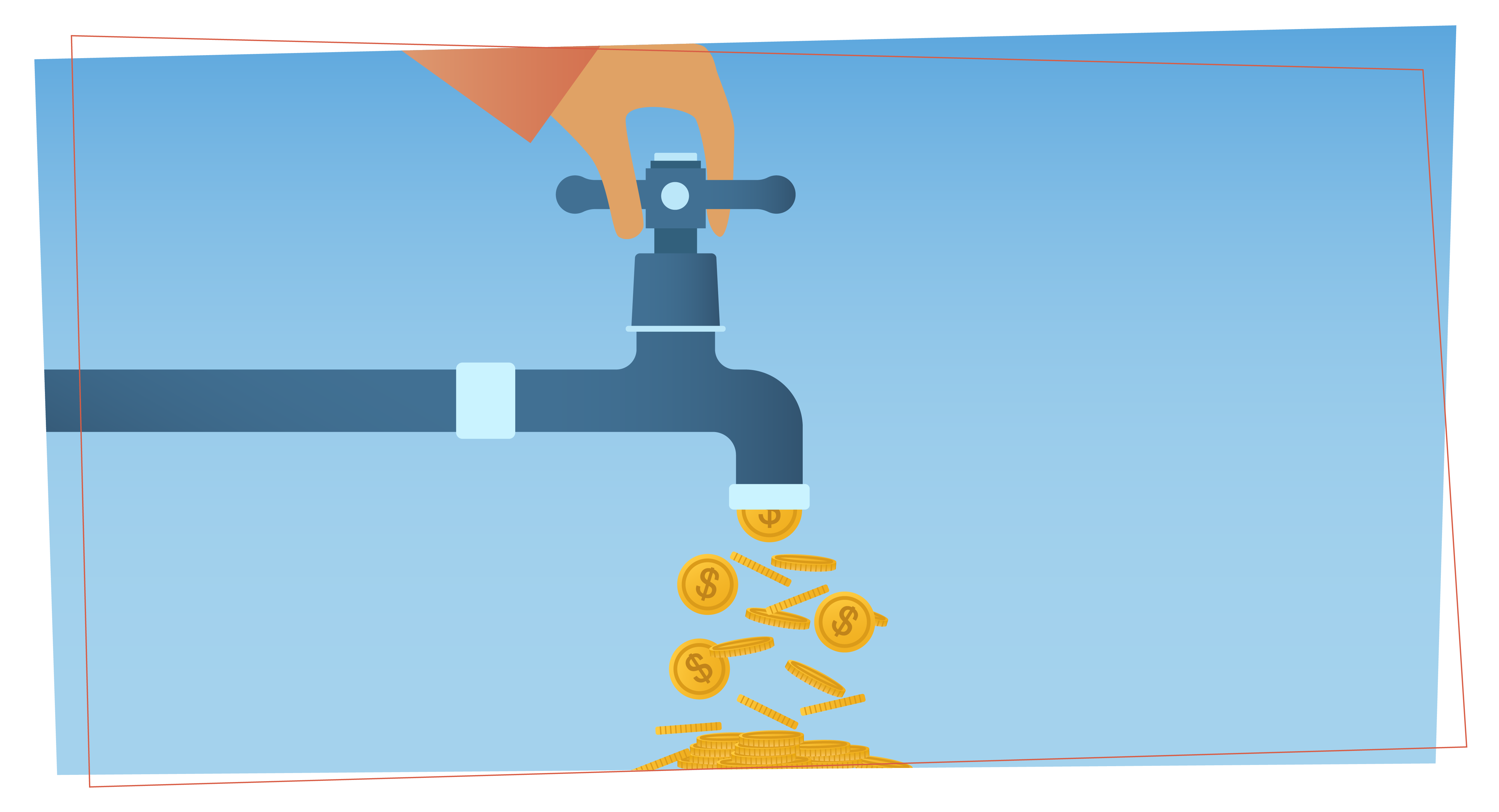 someone turning the knob on a faucet as gold coins flow out of the spicket