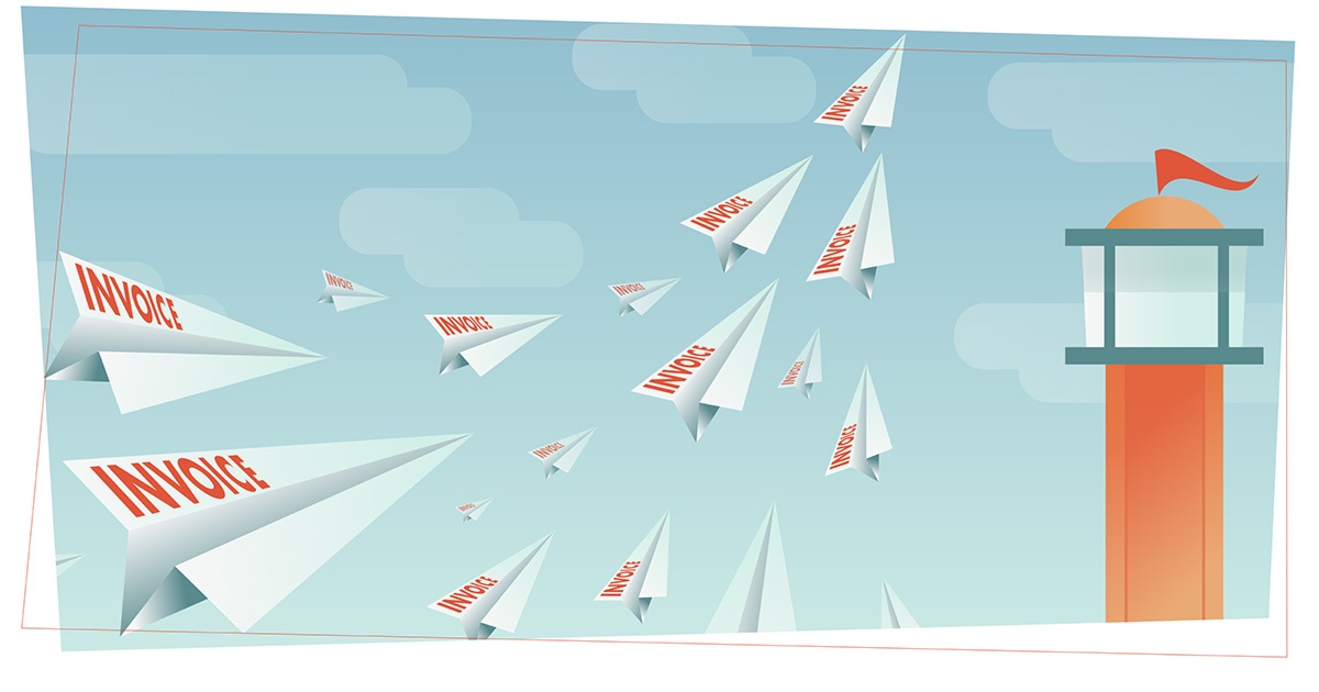 paper airplanes flying towards a control tower
