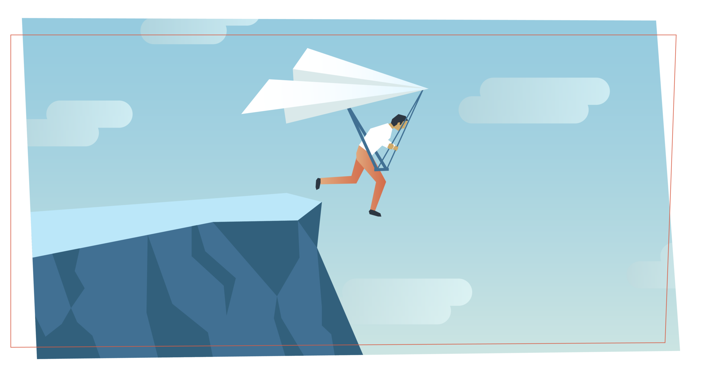 a man jumps off a cliff using a hang glider made out of a paper plane